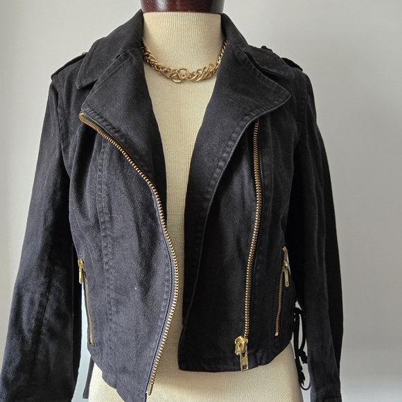 REISS 1971 Black Denim Fittwd Cropped Jacket. Size Medium - Picture 7 of 13